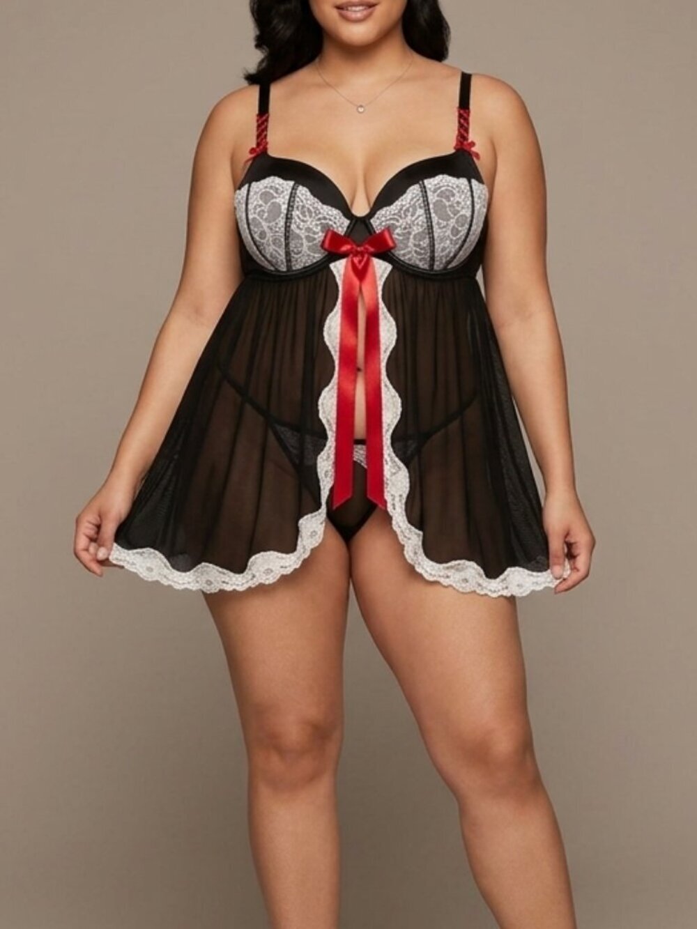 La Senza Sexy Lace Black, Red And White Y2K Push Up Nighty